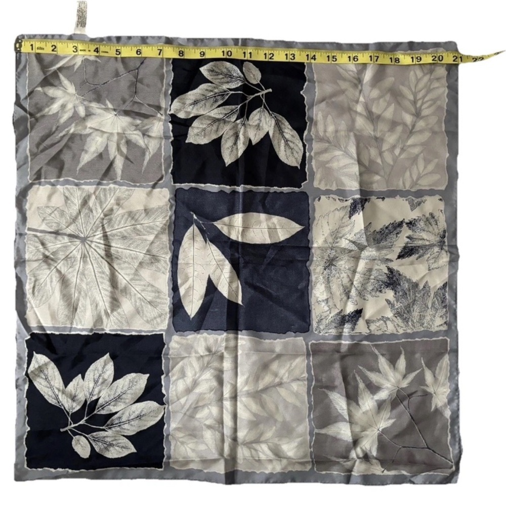 Elaine Gold For Collection XIIX 21" Square Silk Scarf Blue, Grey, Leaves Fall - Picture 2 of 3